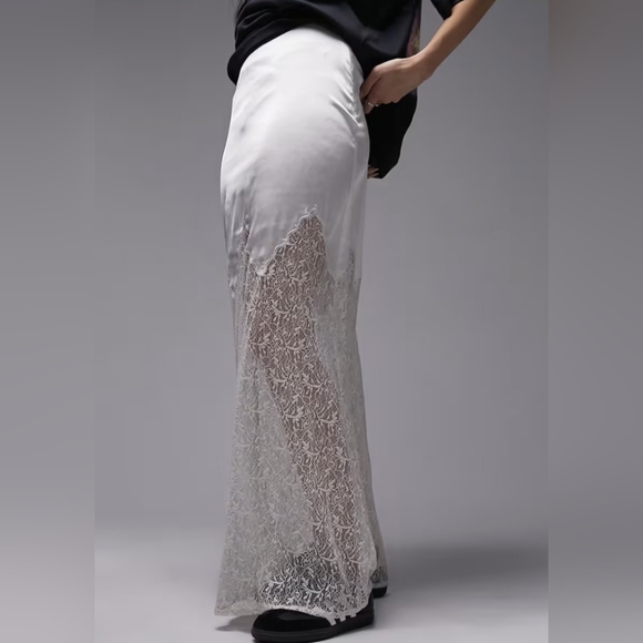 Topshop Satin Lace Mix Maxi Skirt in oyster size 4 - Picture 2 of 10